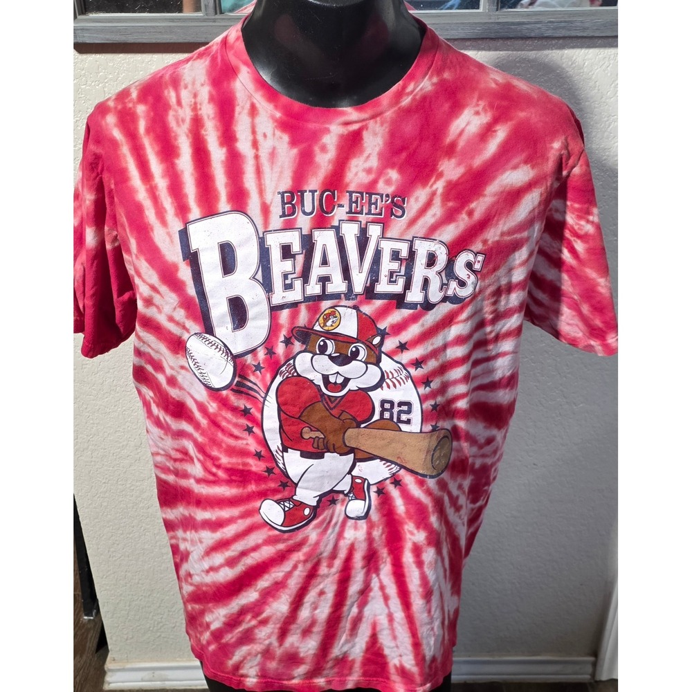 Buc-ee's Beavers Baseball Tie Dye Graphic T-Shirt Red White Mens Large